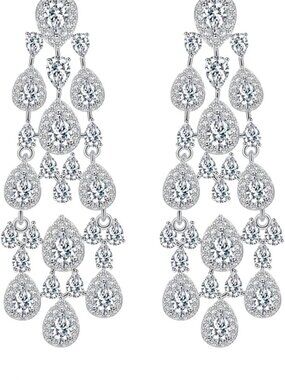 Elegant Crystal Teardrop Chandelier Earrings, Clear Cubic Zirconia, Bridal